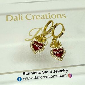 Gold heart s/s hoop earrings